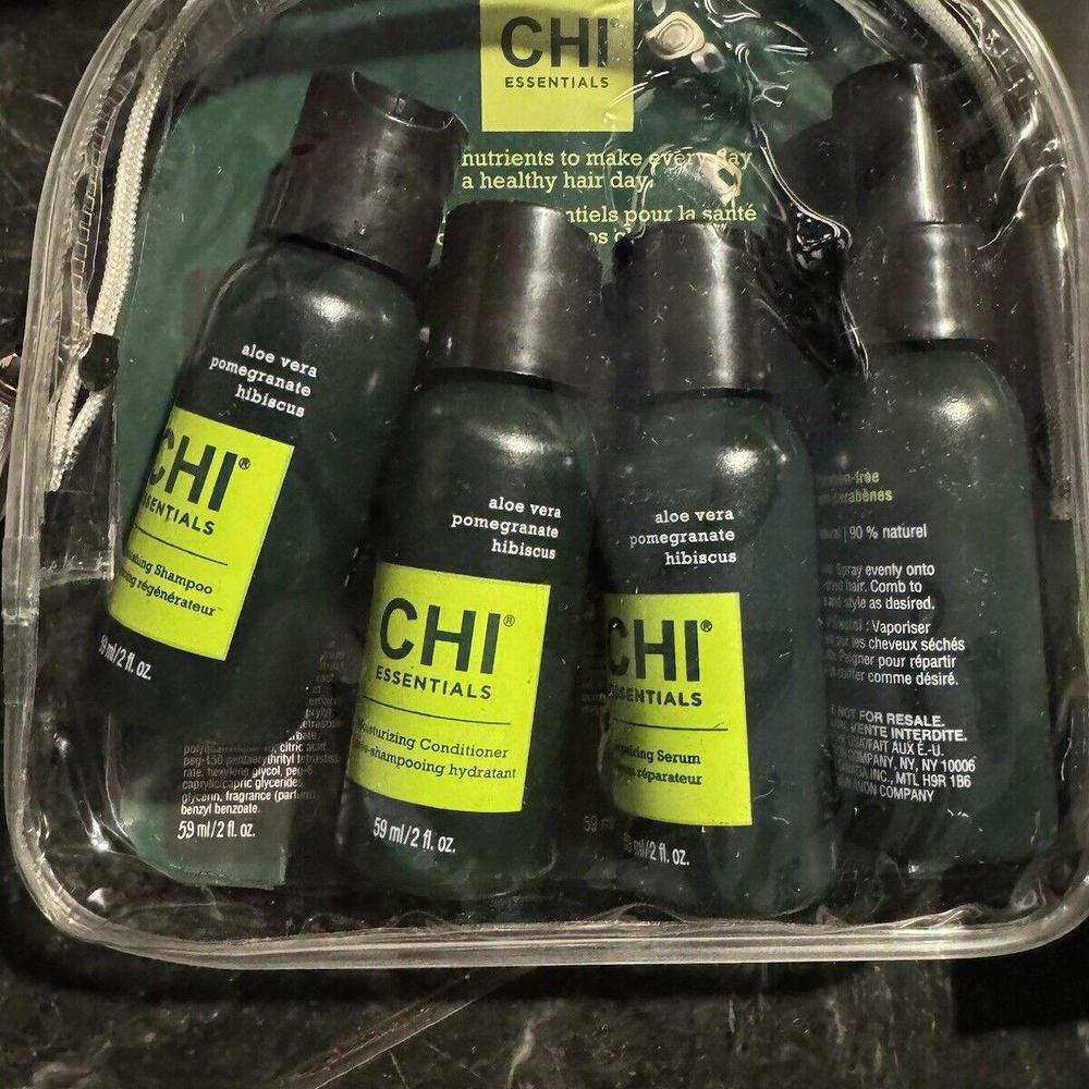CHI Essentials Hair Care 4pc Travel Set (shampoo, conditioner,heat spray, serum)